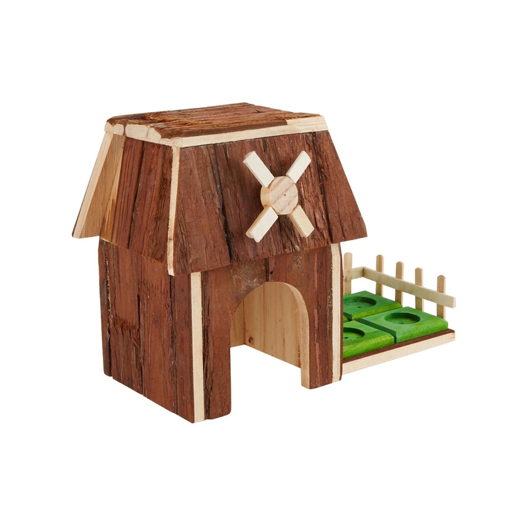 Full Cheeks Small Pet Fir Wood Hideaway & Forage Windmill To Be Fill With Treats